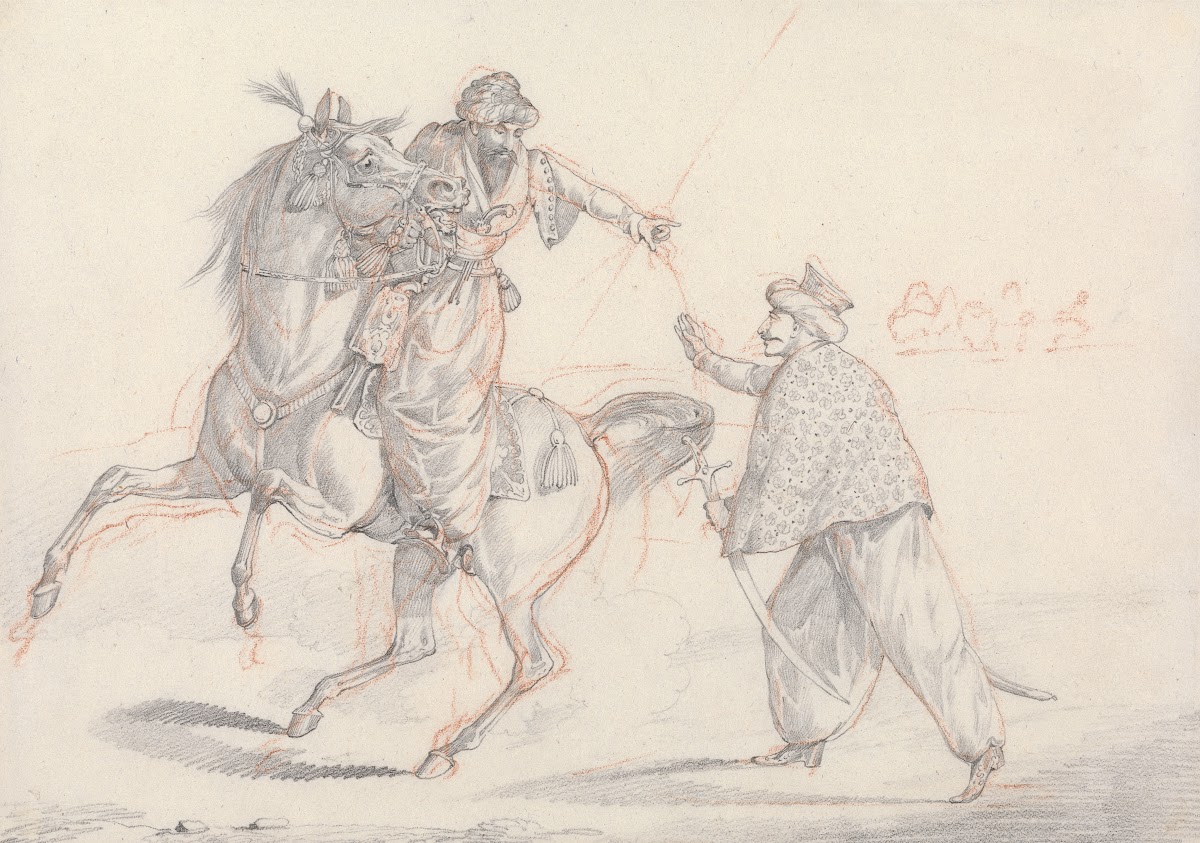 Scraps no 32 Two Mamelukes Talking One Mounted 1823