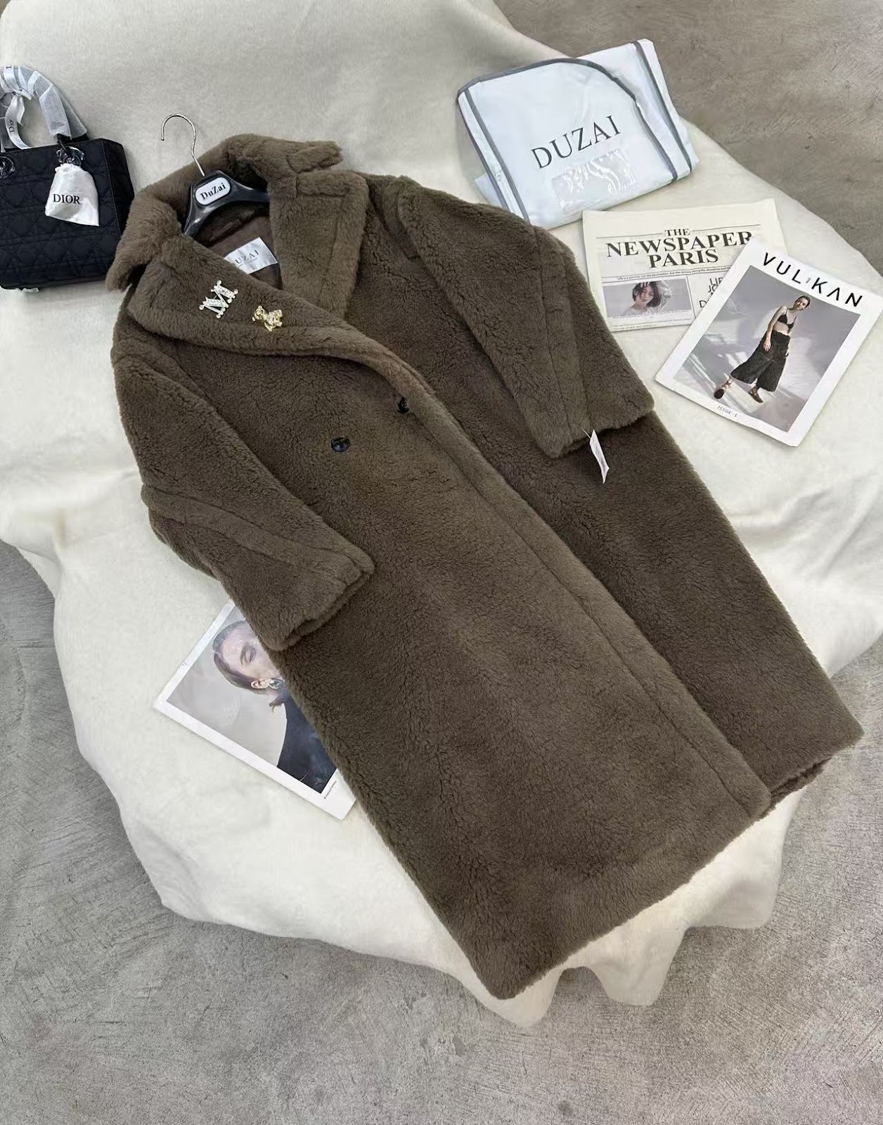 Lockerer Teddy-Mantel, lang, Winter, Damen