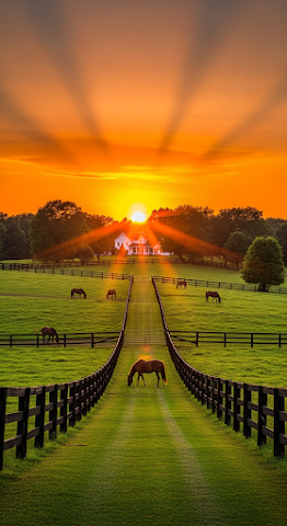Horses Grazing at Sunset