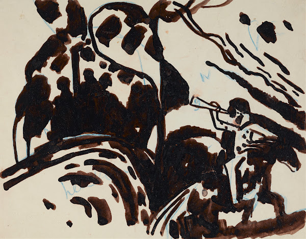 Landscape with a trumpet blowing rider 1909