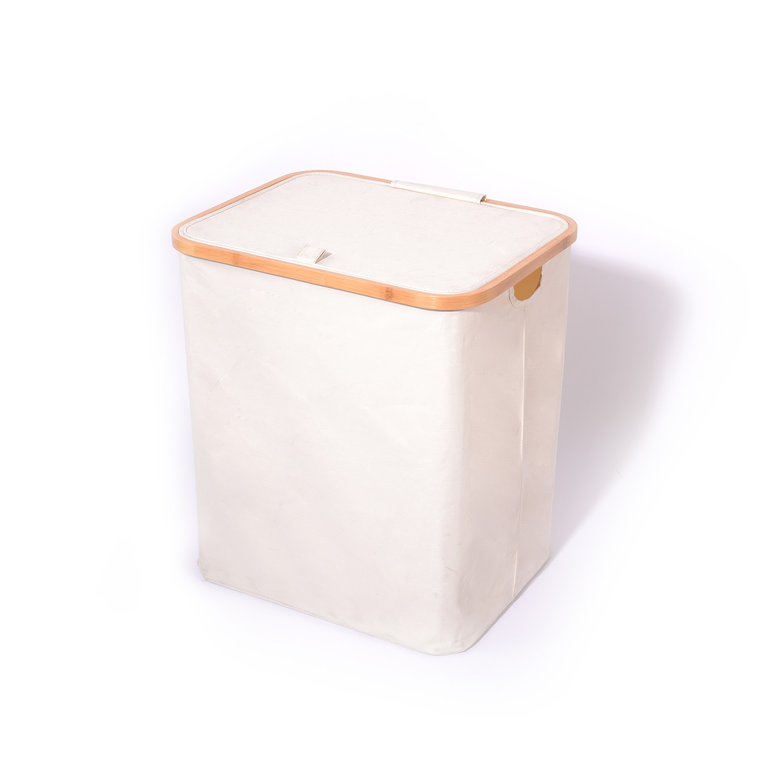 Foldable laundry basket made of bamboo and fabric
