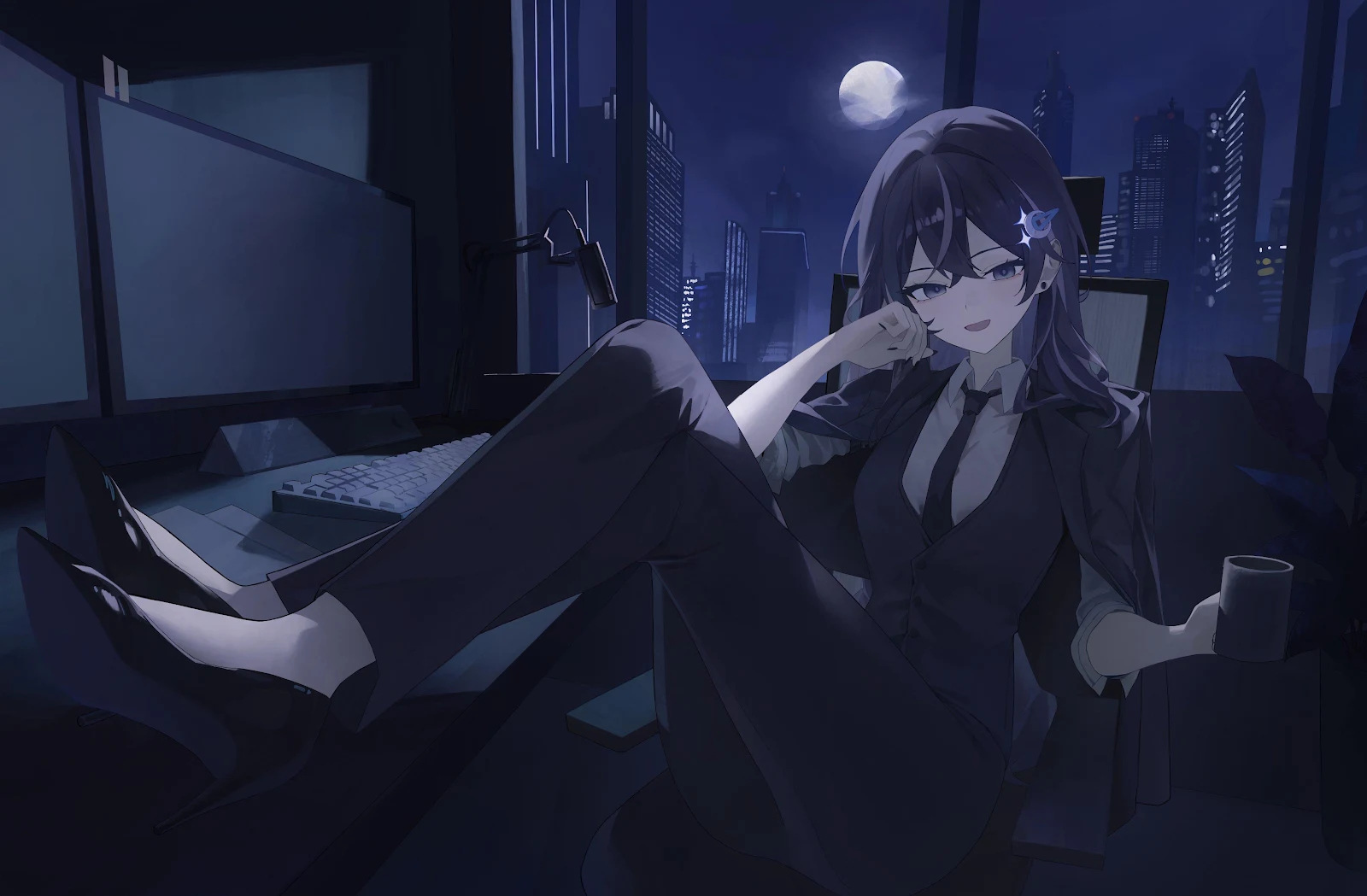 Anime Girl in Office Suit - Anime Illustration 4K Wallpaper (4096x2686)