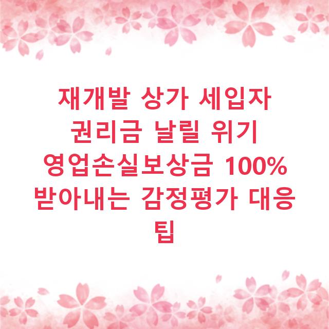 재개발 상가 세입자 권리금 날릴 위기 영업손실보상금 100% 받아내는 감정평가 대응 팁