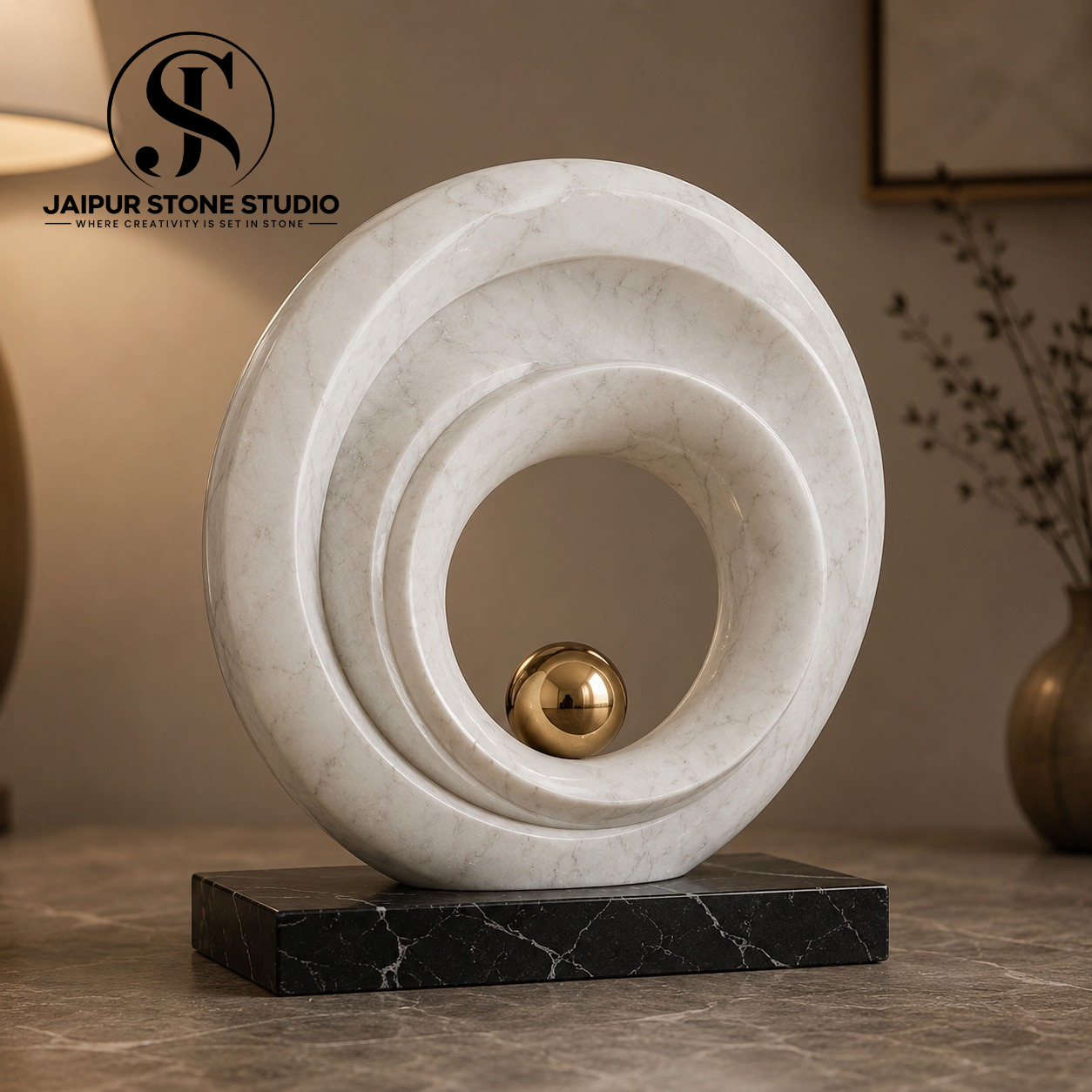 Spiral Motion Marble & Brass Decor Piece