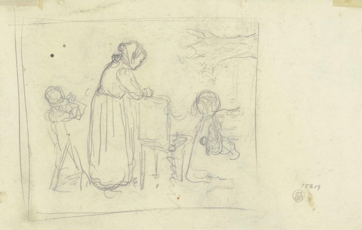 Old woman in front of a chair ca 1900