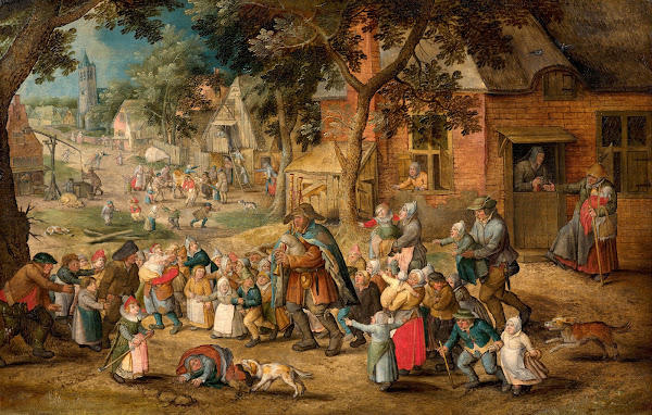The bagpipe player surrounded by children
