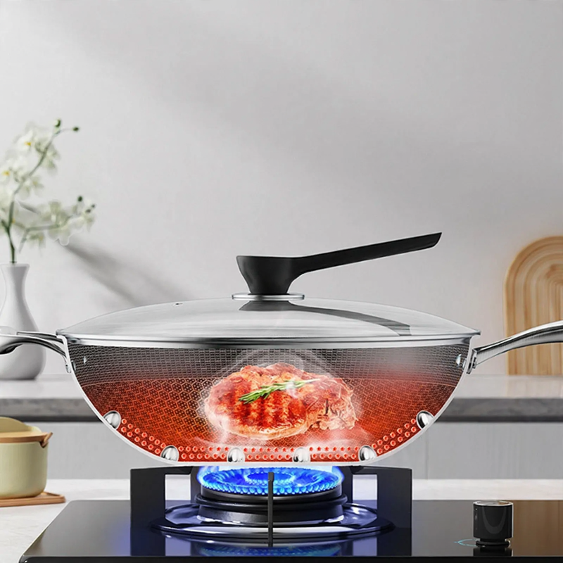 Stainless Steel Wok YN-001 with Glass Lid