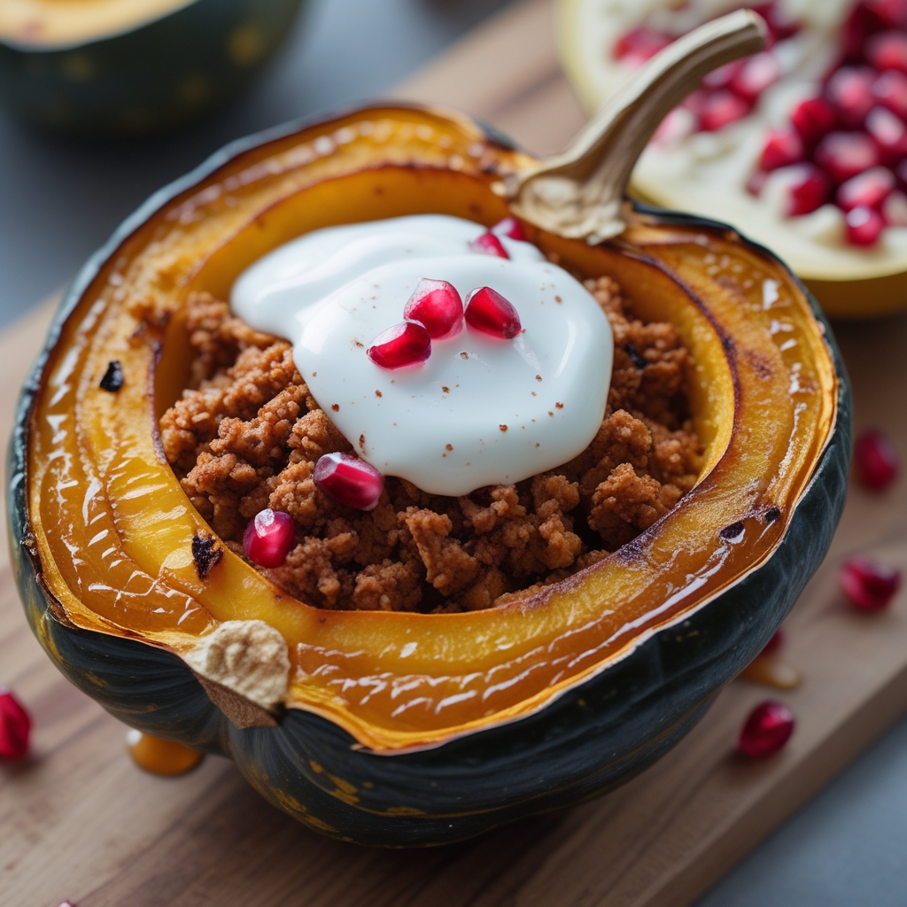 Final Harissa-Spiced Turkey Stuffed Acorn Squash with Pomegranate Yogurt