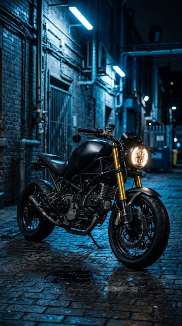 Matte Black Modern Custom Roadster Motorcycle in Urban Setting - Free mobile Wallpaper