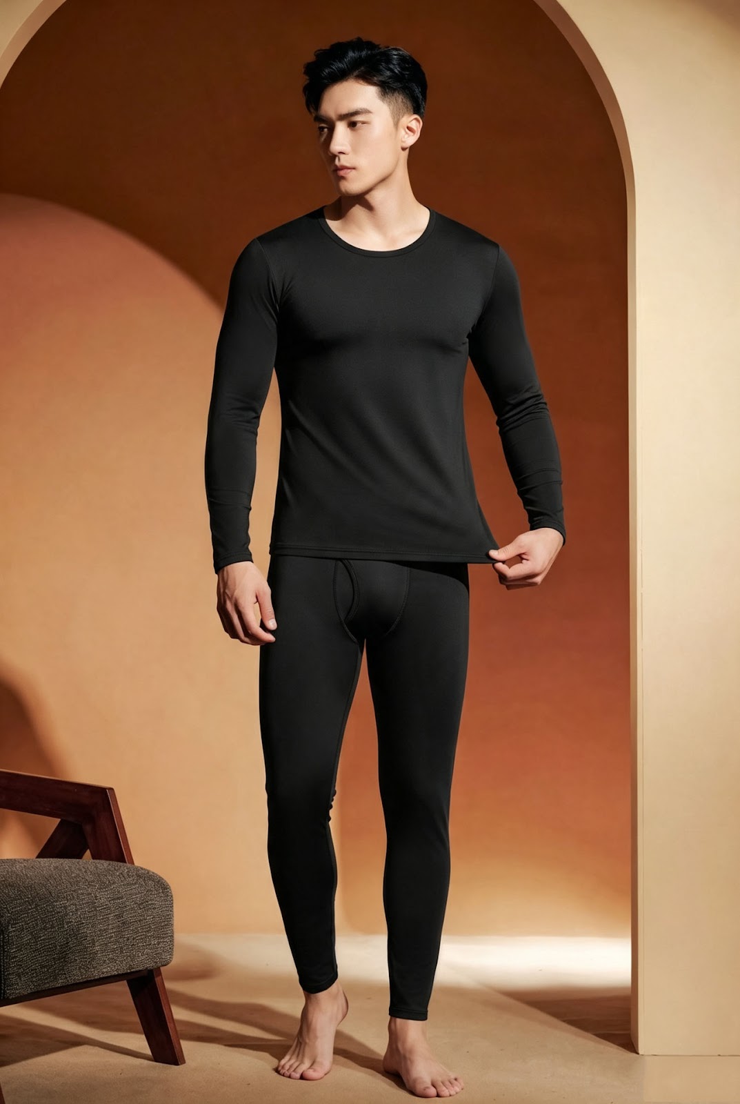 Thermal underwear set with standing collar