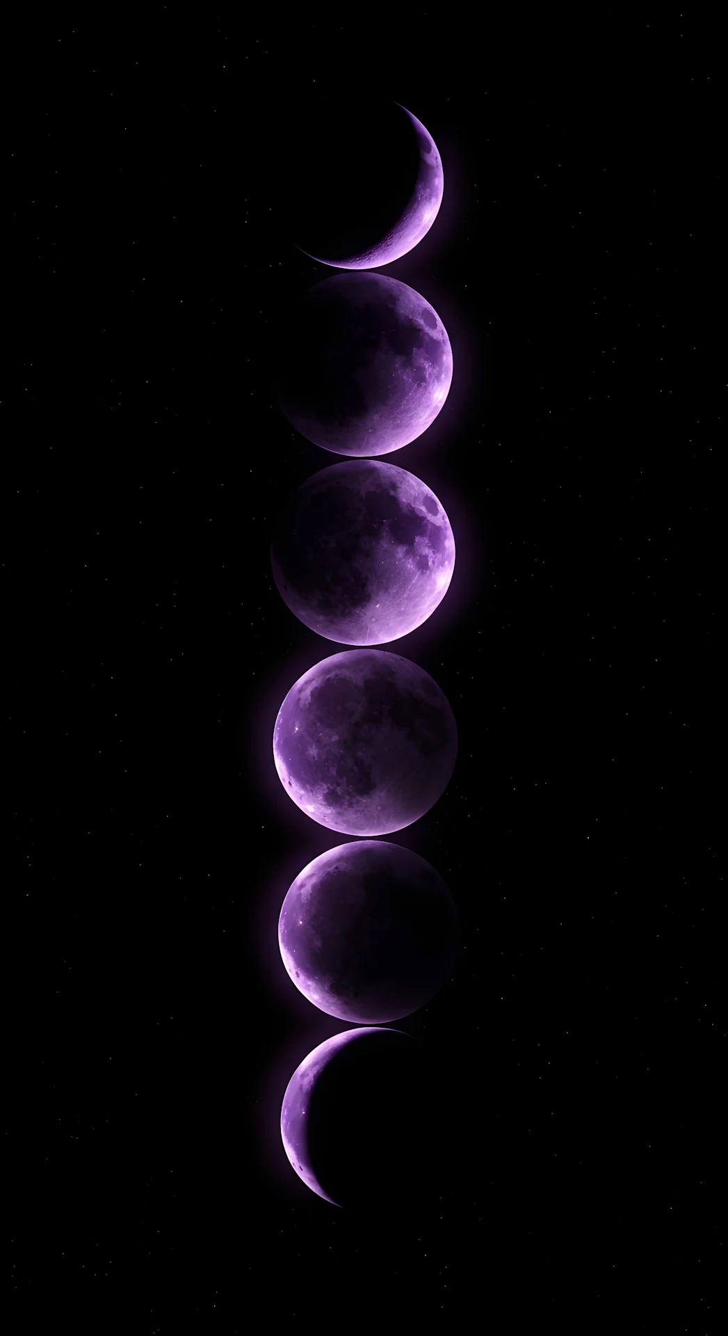 Vertical Stack of Glowing Purple Moon Phases on Deep Black Starry Background - Free 4K mobile Wallpaper