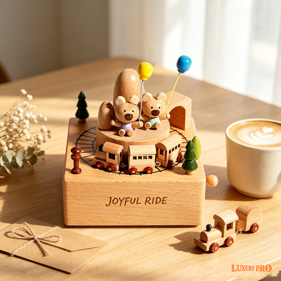 Wooden Rotating Music Box