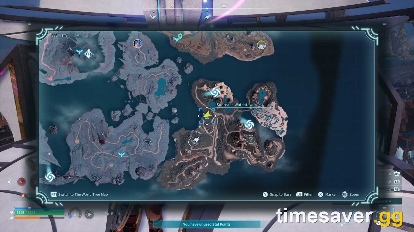 Sunreach — the Lv.65+ sky-island region where an endgame capture-chain loop starts.