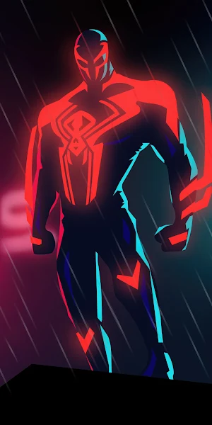 Spiderman, 2099, Neon, Rain, Superhero 4K Wallpaper Background