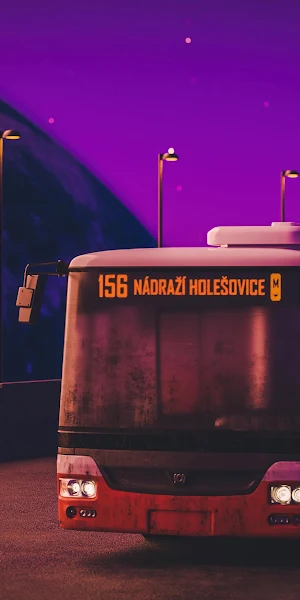 Bus, Prague, Sci-Fi, Planet, Purple 4K Wallpaper Background