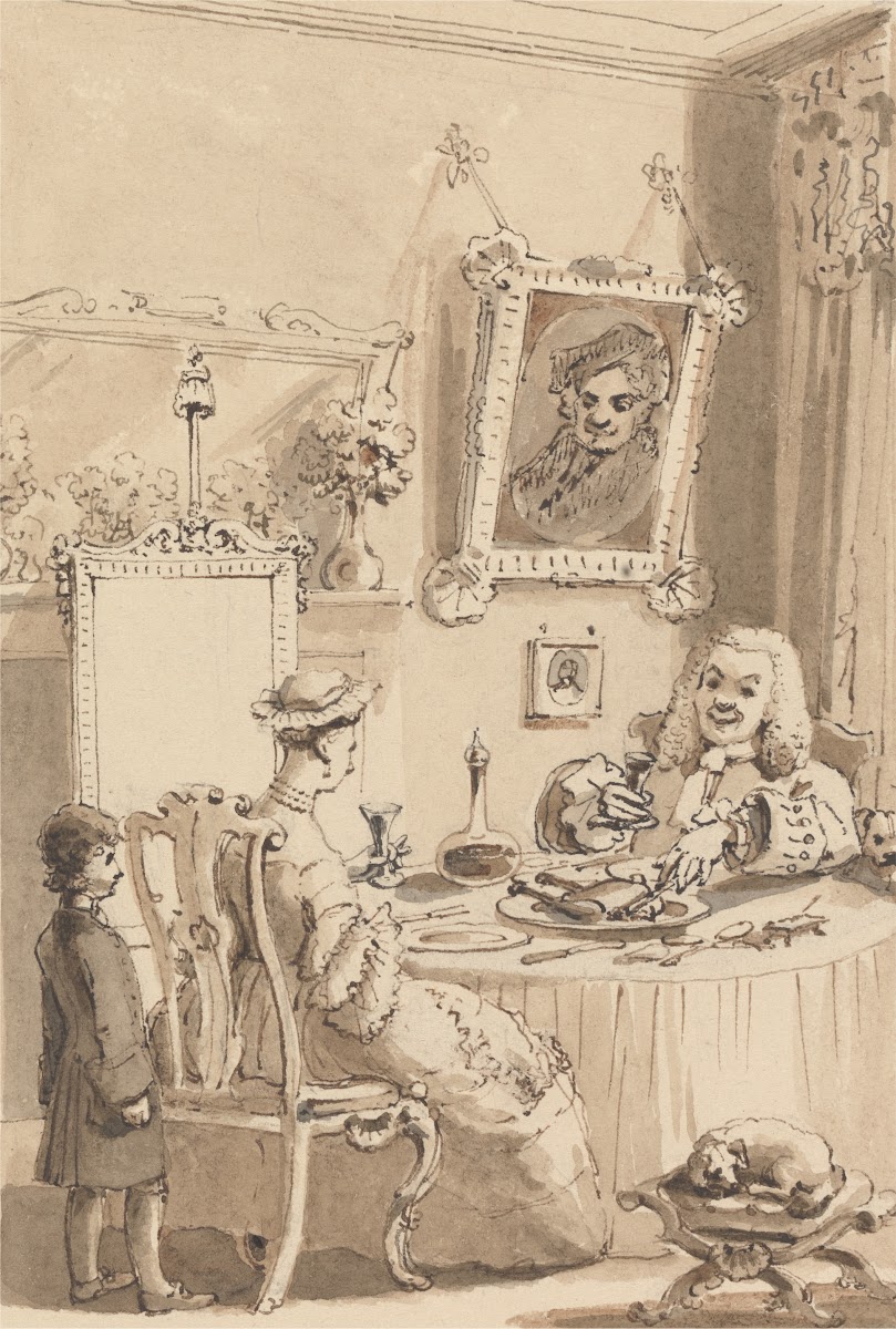 Hogarth Drinking the First Glass of Wine with His Wife  Their Dogs Keeping Respe