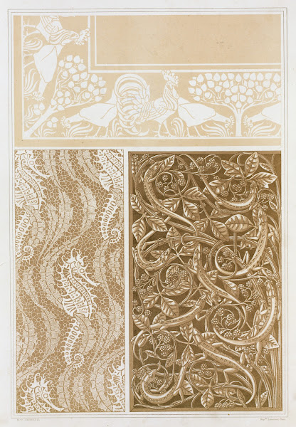 Coqs et poules damassé hippocampes et algues dentelle lézards et ronces grille e