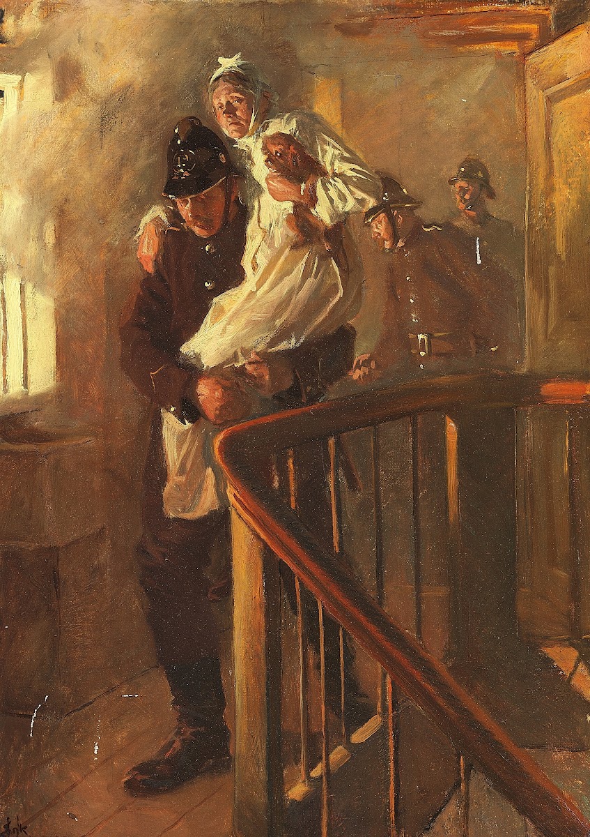 Brandmand redder en gammel Dame 1902