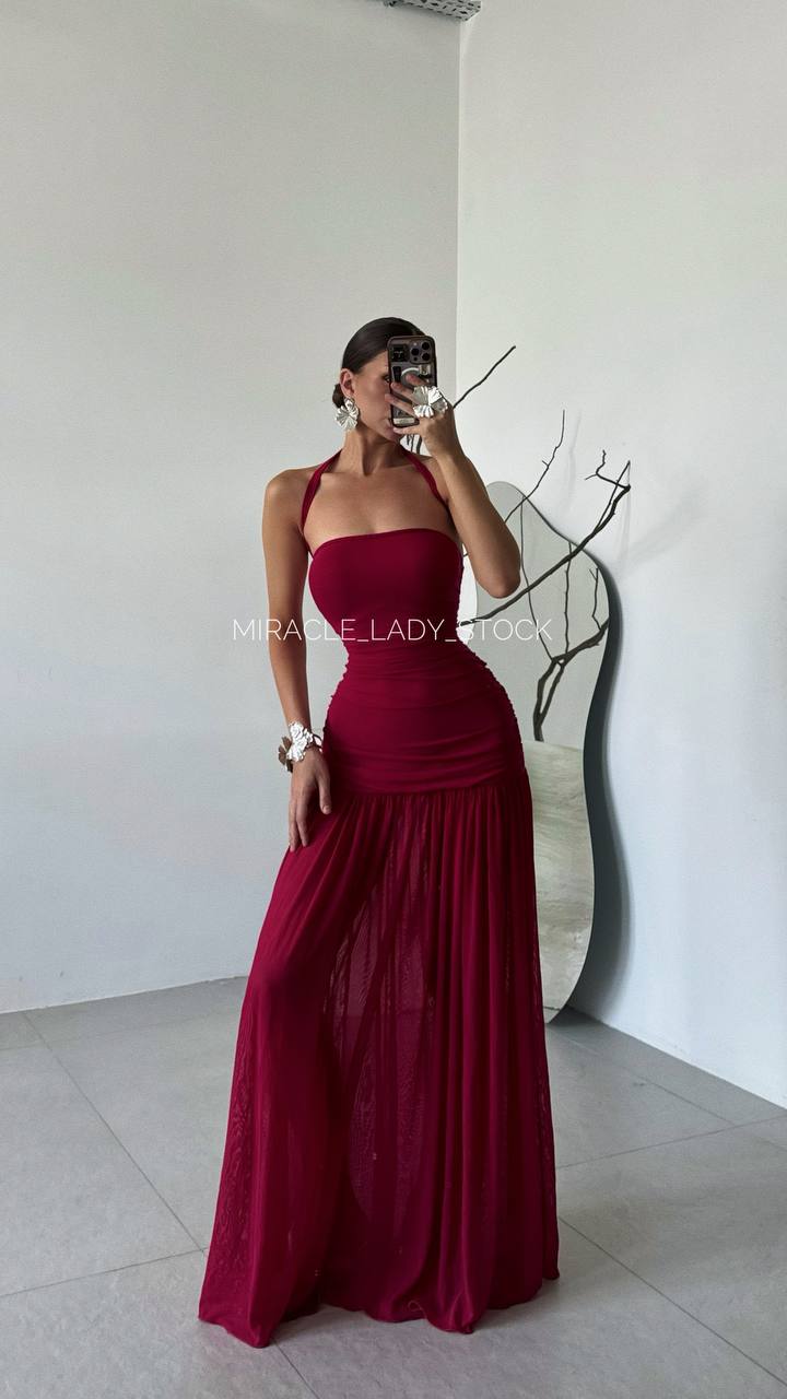 Малинова сукня подвійна сітка