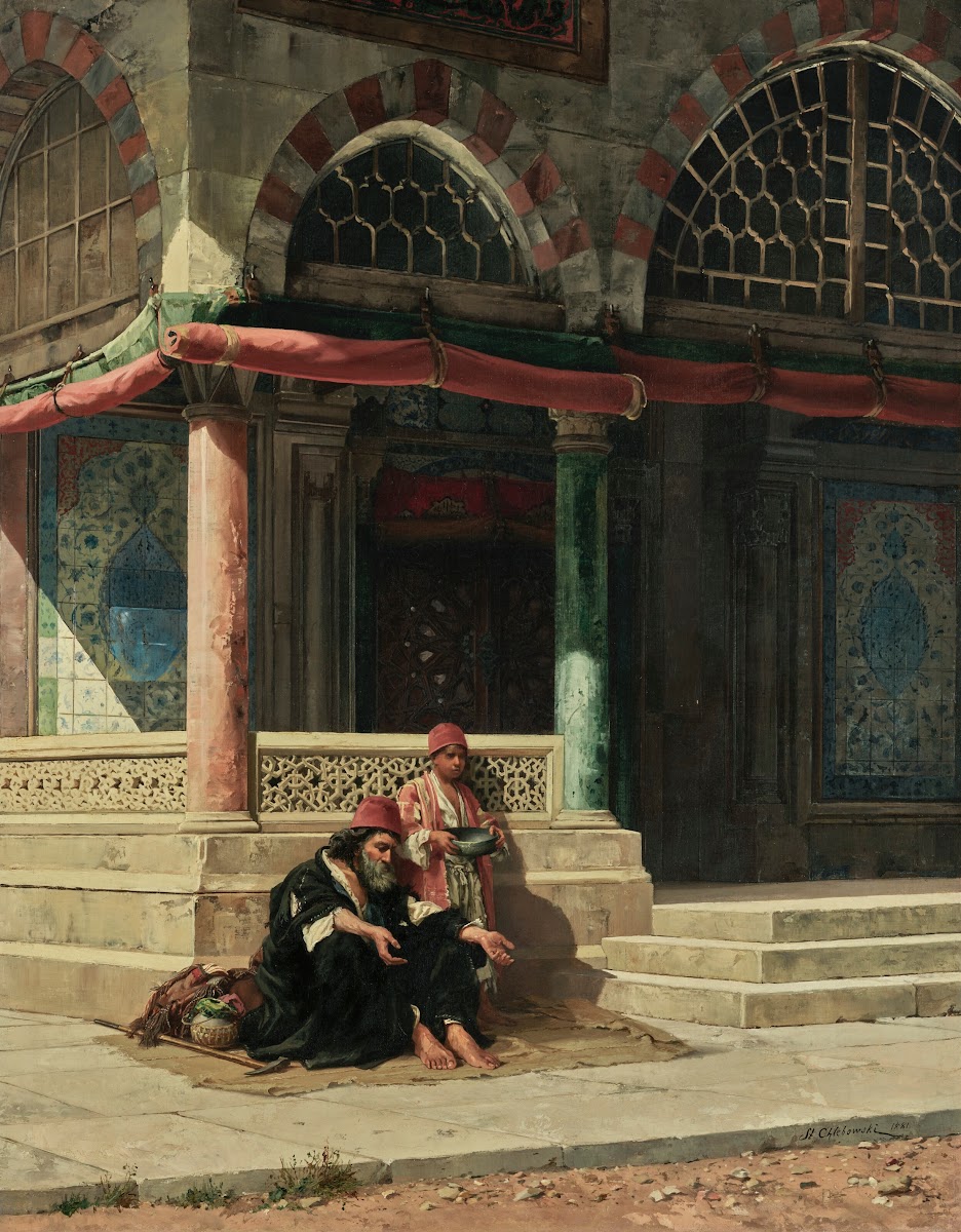 Holymen outside the Mosque at Bursa 1881