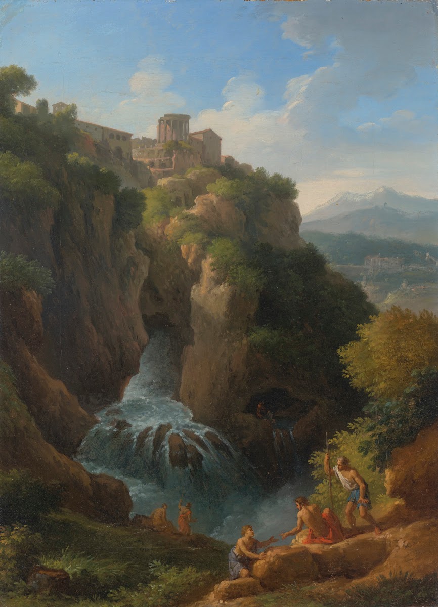 The falls of Tivoli with the Temple of the Sibyl and figures resting in the fore