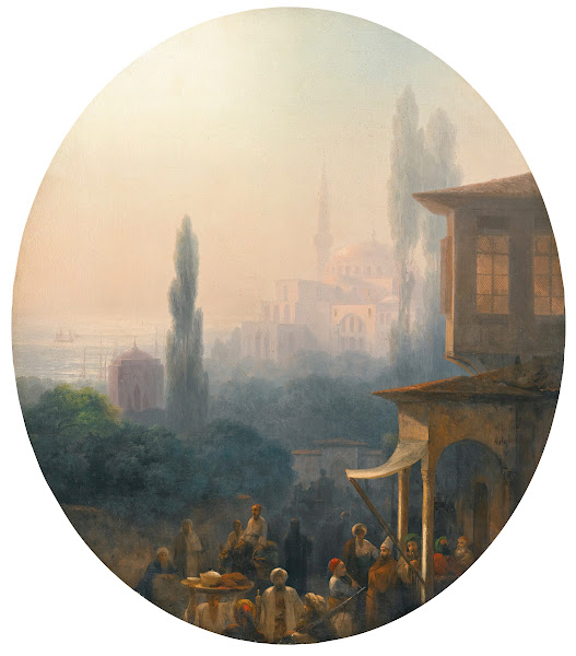 A Market Scene In Constantinople With The Hagia Sophia Beyond 1860