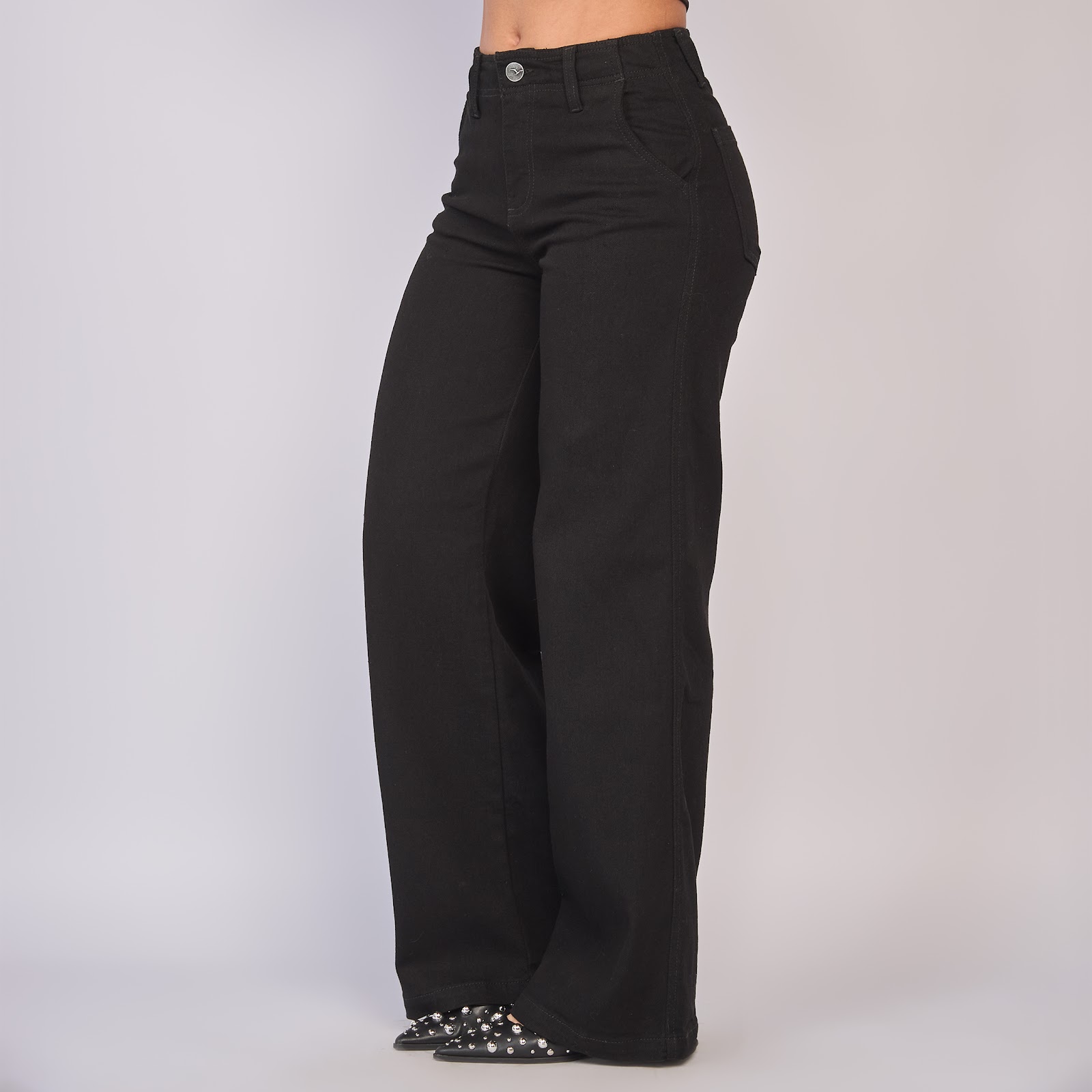 Jean dama wide leg tiro alto licrado, color Negro - Vista 2