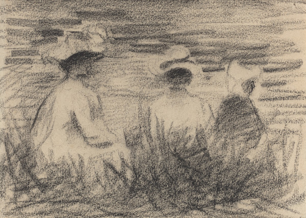 Three Figures Seated in a Meadow Seen from the Back late 19th century