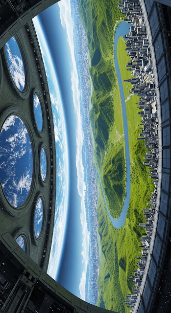 Lush Green Interior of a Space Station Overlooking Earth - Free mobile Wallpaper