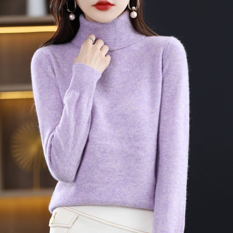 Elegant women's turtleneck sweater, knitted, loose fit