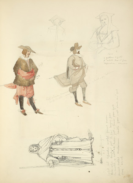 Half length study of a woman 1400 Man in breeches sash pointed shoes stockings a