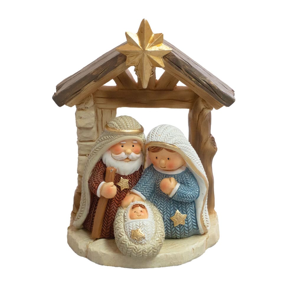 Nacimiento de poliresina Running Decora™ Santa familia y portal