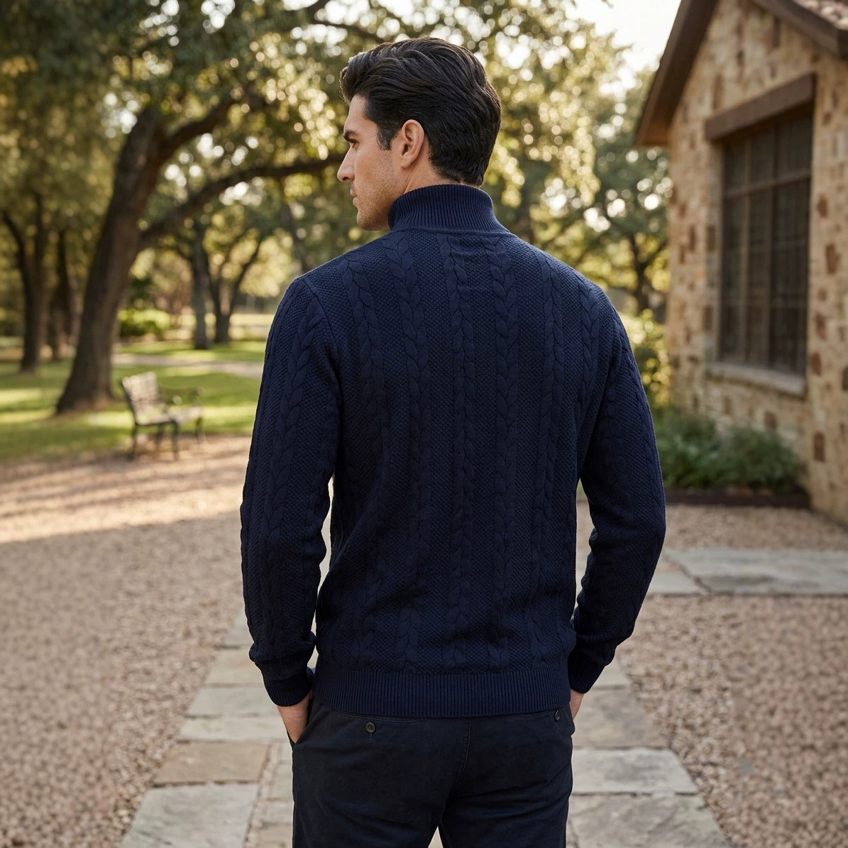Men's knitted sweater, turtleneck, breathable, sporty