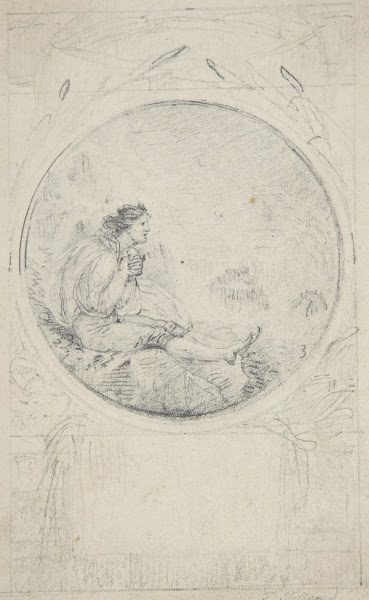 Seated man in circular medallion design for a book illustration late 18thmid 19t