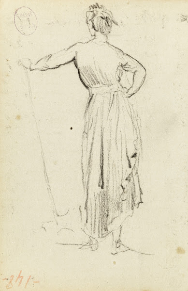 Etude dune femme debout de dos la main gauche appuyée sur une pelle 1872