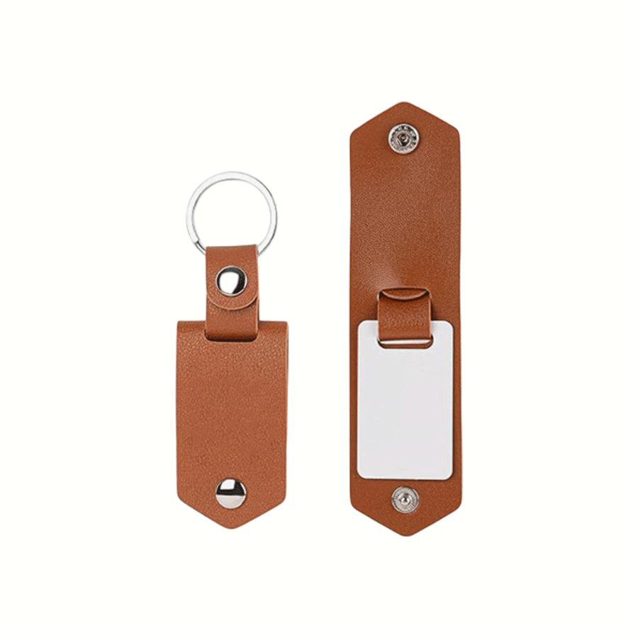 Laser PU Double-Layer Leather Case Metal Keychain