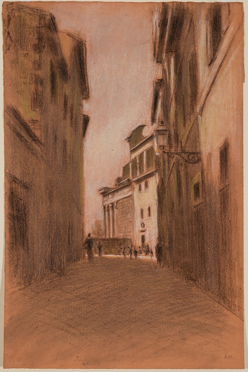 Gasse in Rom mit Blick auf den Faustinatempel 1910
