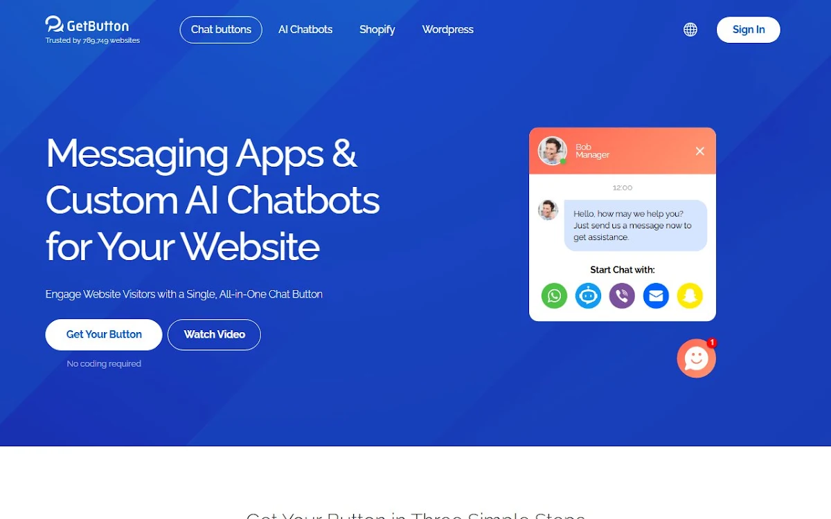 Captura de GetButton AI Chatbots for Websites