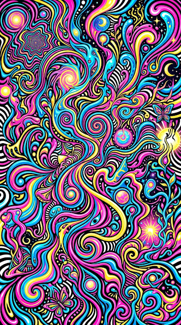 Vivid Psychedelic Abstract Artwork with Swirling Neon Patterns - Free mobile Wallpaper