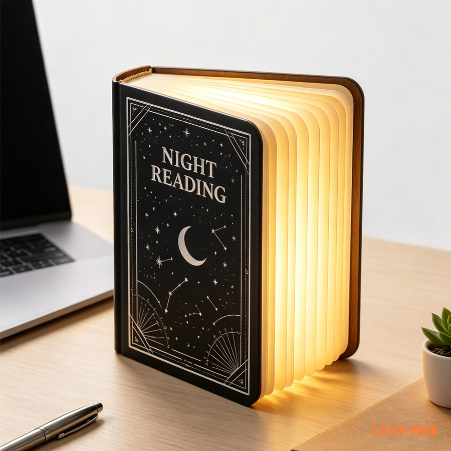 LED wooden book lamp