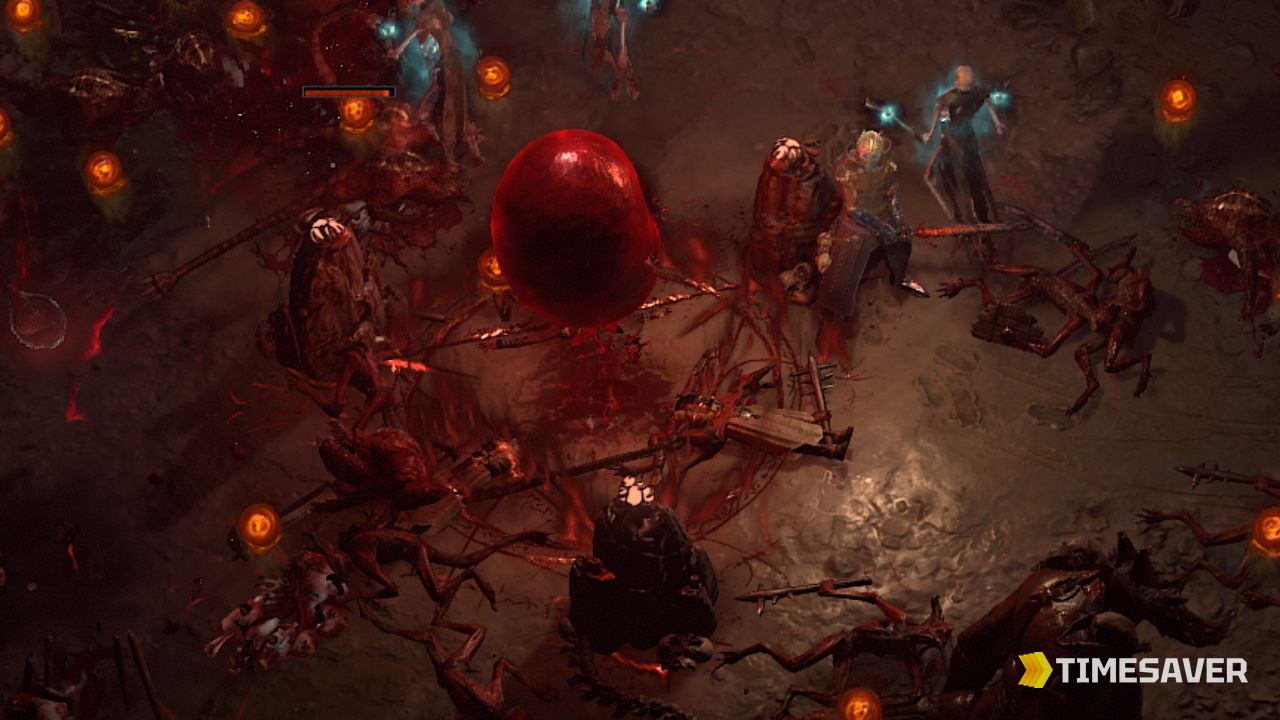 Diablo 4 Blood Maiden summoned at an Accursed Ritual site in a Helltide, surrounded by Aberrant Cinders and corrupted enemies