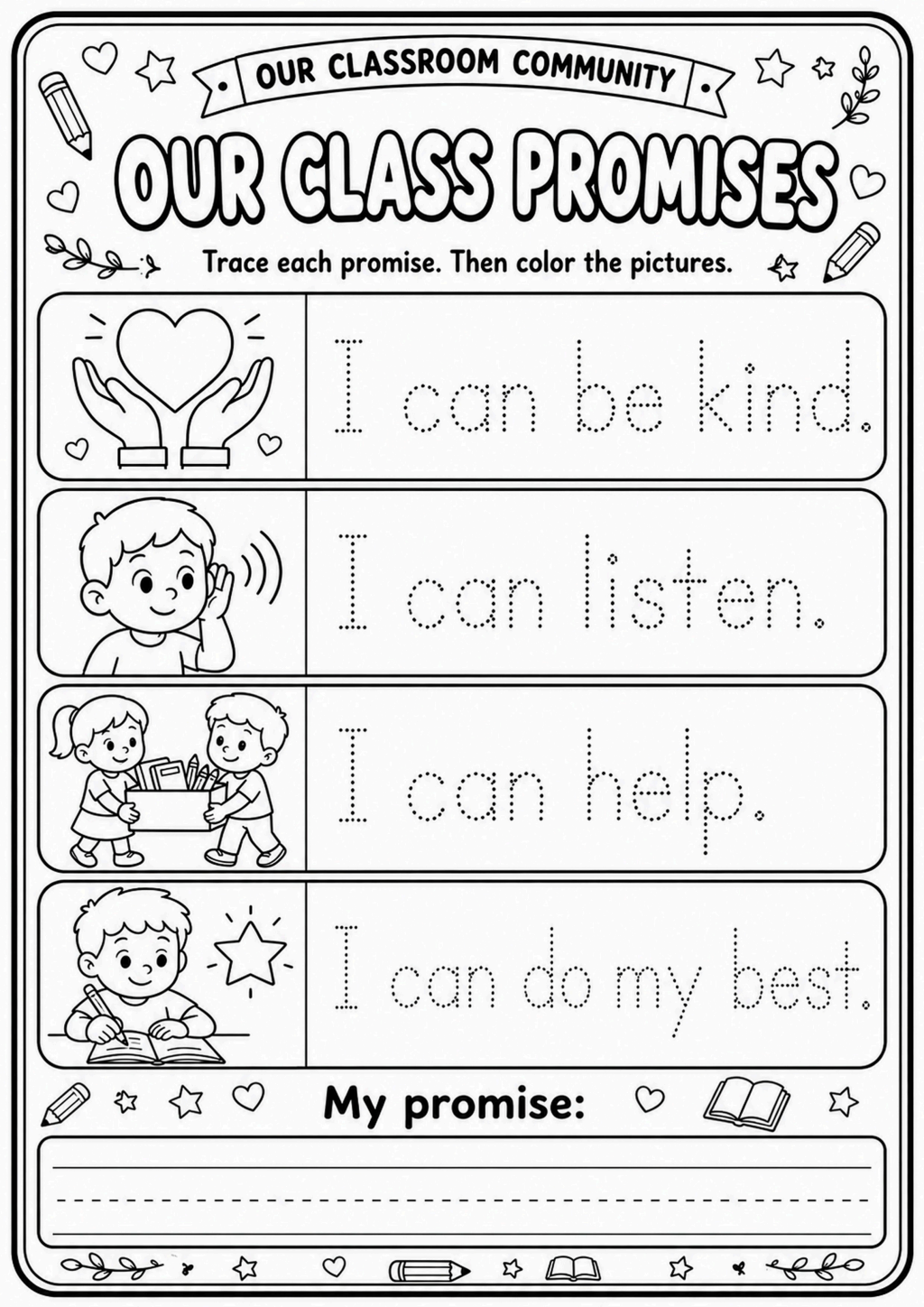 Our Class Promises Tracing Worksheet