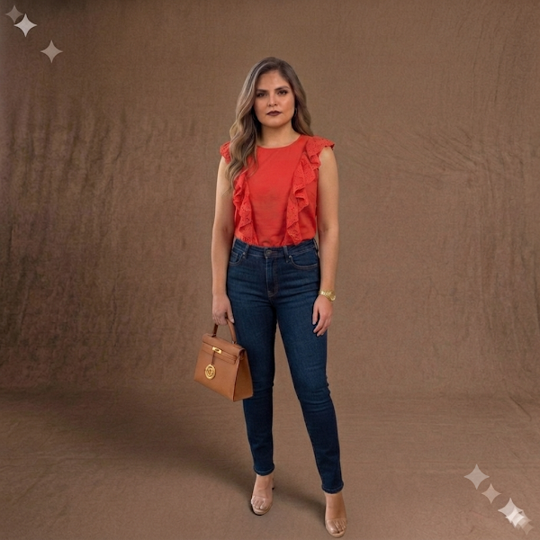 Blusa Roja con Arandelas