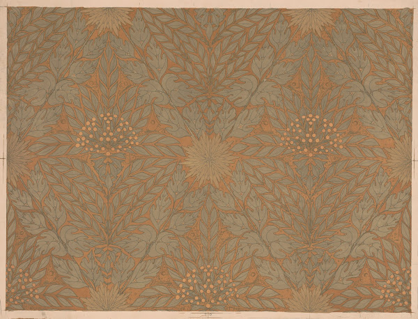 Behangpapier met takken met besjes en vlinder 1876   1951