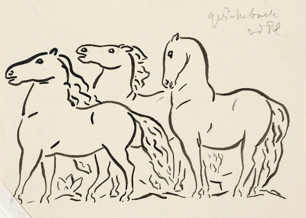 Three horses standing looking to the left 1935   1936