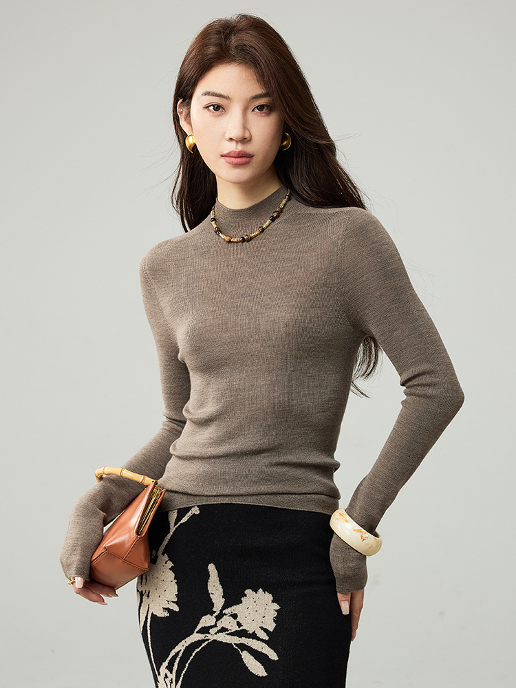 Women’s Turtleneck Sweater, 100% Wool, Seamless