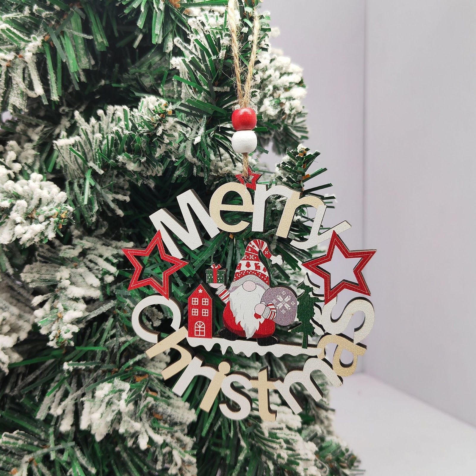 Decorative Gnome Wooden Ornaments with Christmas Motifs