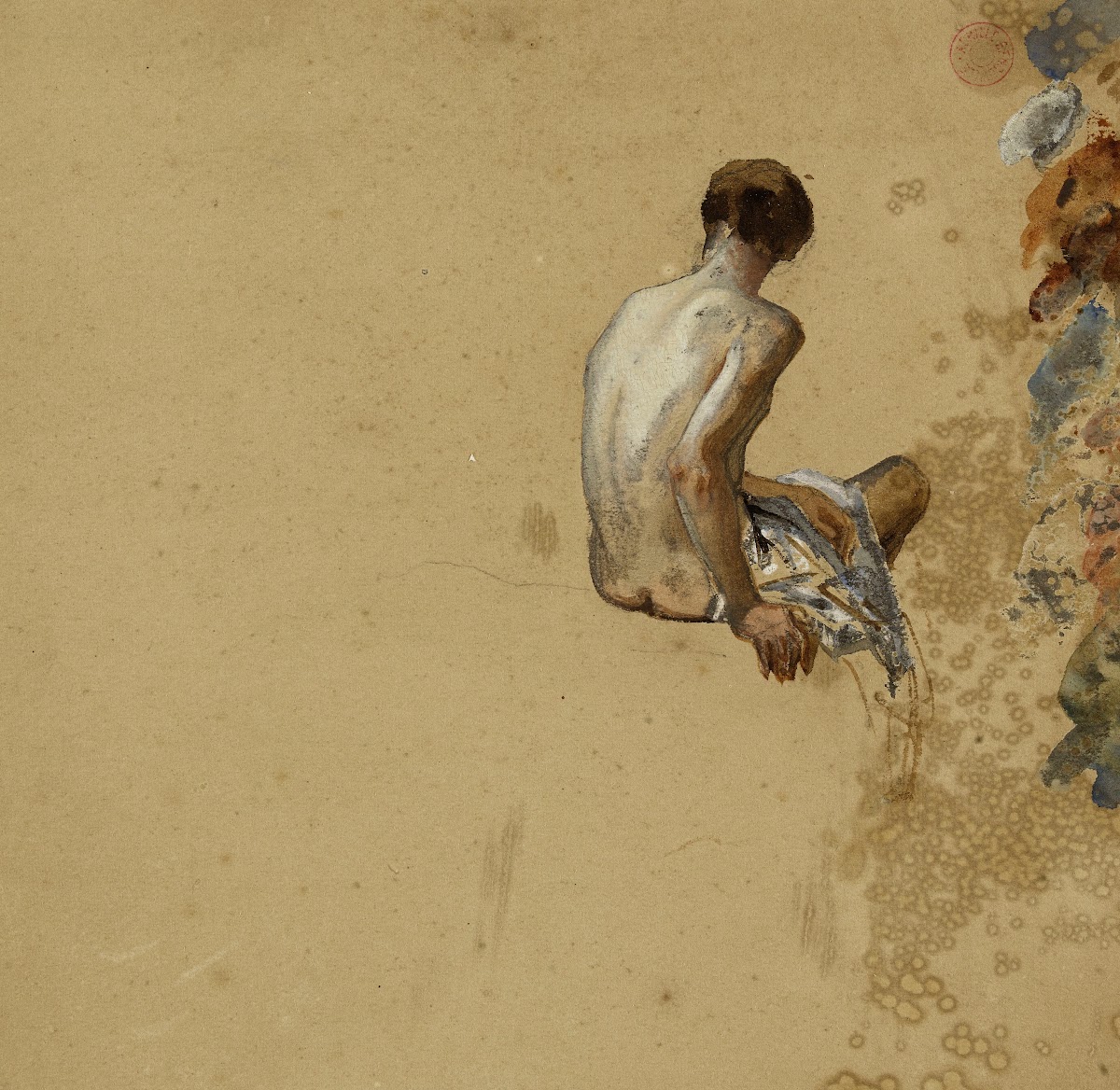 Homme nu assis vu de dos 19th century