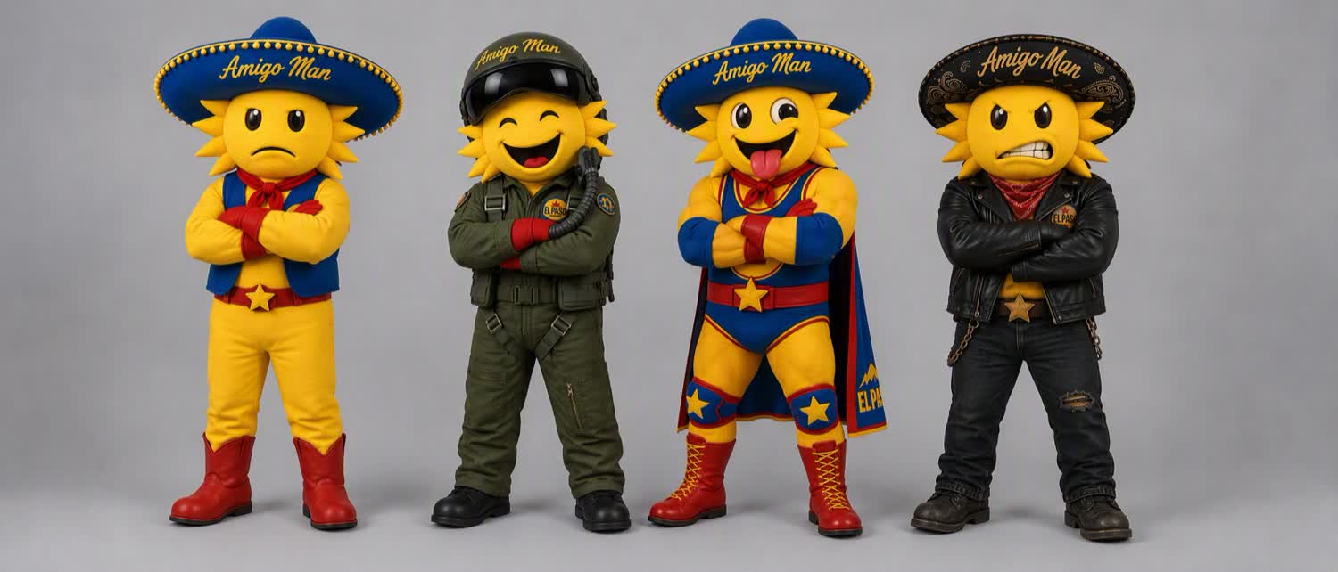 Amigo Man as pilot, biker, wrestler and original