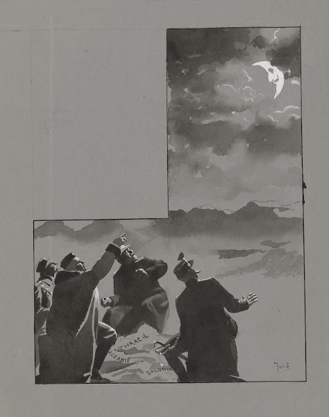 Ontwerp voor illustratie in De Amsterdammer De Balkanroovers De Halve Maan 1913